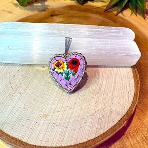 Vintage Mosaic Heart Purple Floral Pendant💜